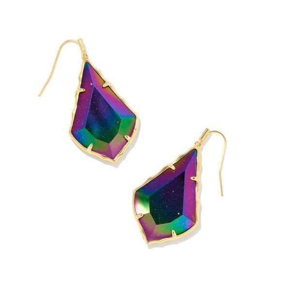Kendra Scott Large Alex Faceted Iridescent Blue Goldstone Earrings Gold Plated - Picture 4 of 5